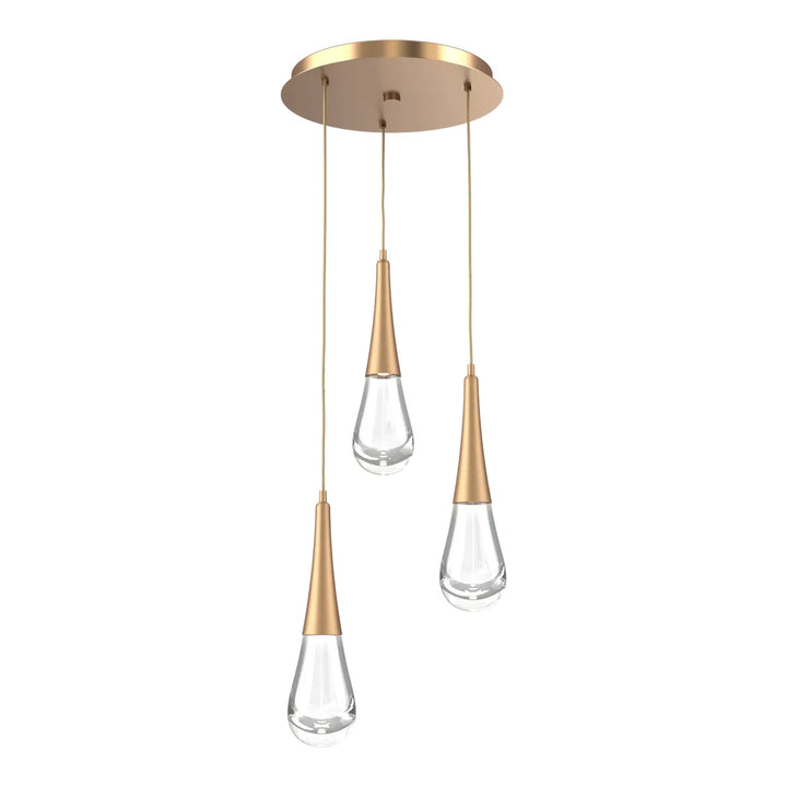 Raindrop Round Pendant Chandelier by Hammerton Studio 3 Lights in Novel Brass with Clear glass on adjustable cord