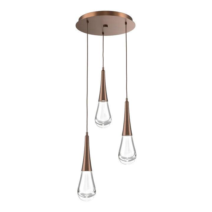 Raindrop Round Pendant Chandelier by Hammerton Studio 3 Lights in Oil-Rubbed Bronze with Clear glass on adjustable cord
