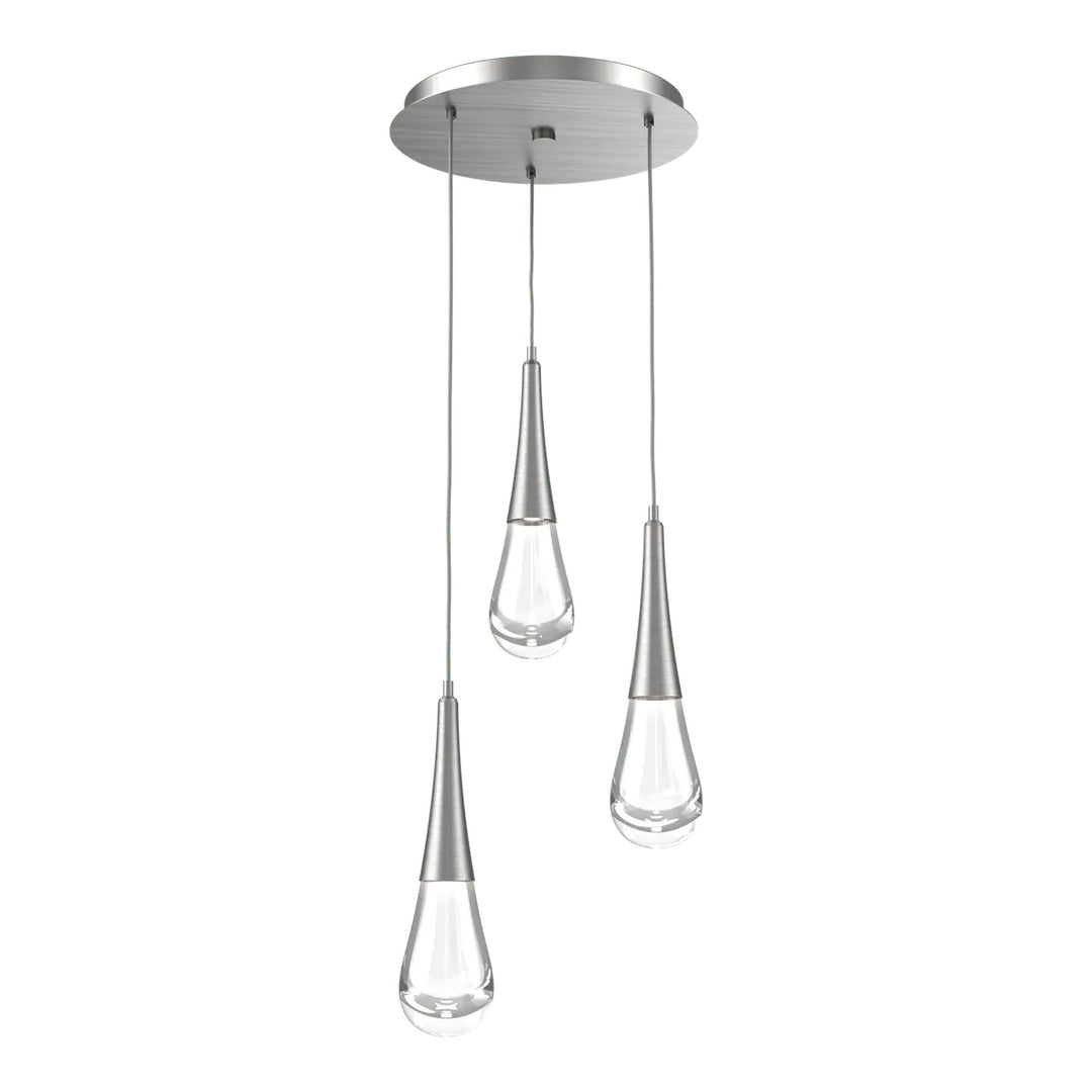 Raindrop Round Pendant Chandelier by Hammerton Studio 3 Lights in Satin Nickel with Clear glass on adjustable cord
