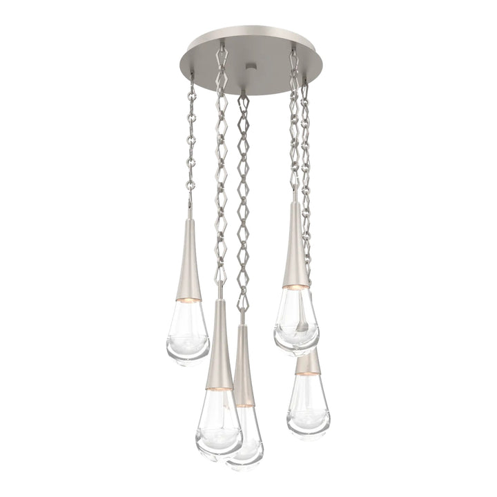 Raindrop Round Pendant Chandelier by Hammerton Studio 5 Lights in Beige Silver with Clear glass on chain