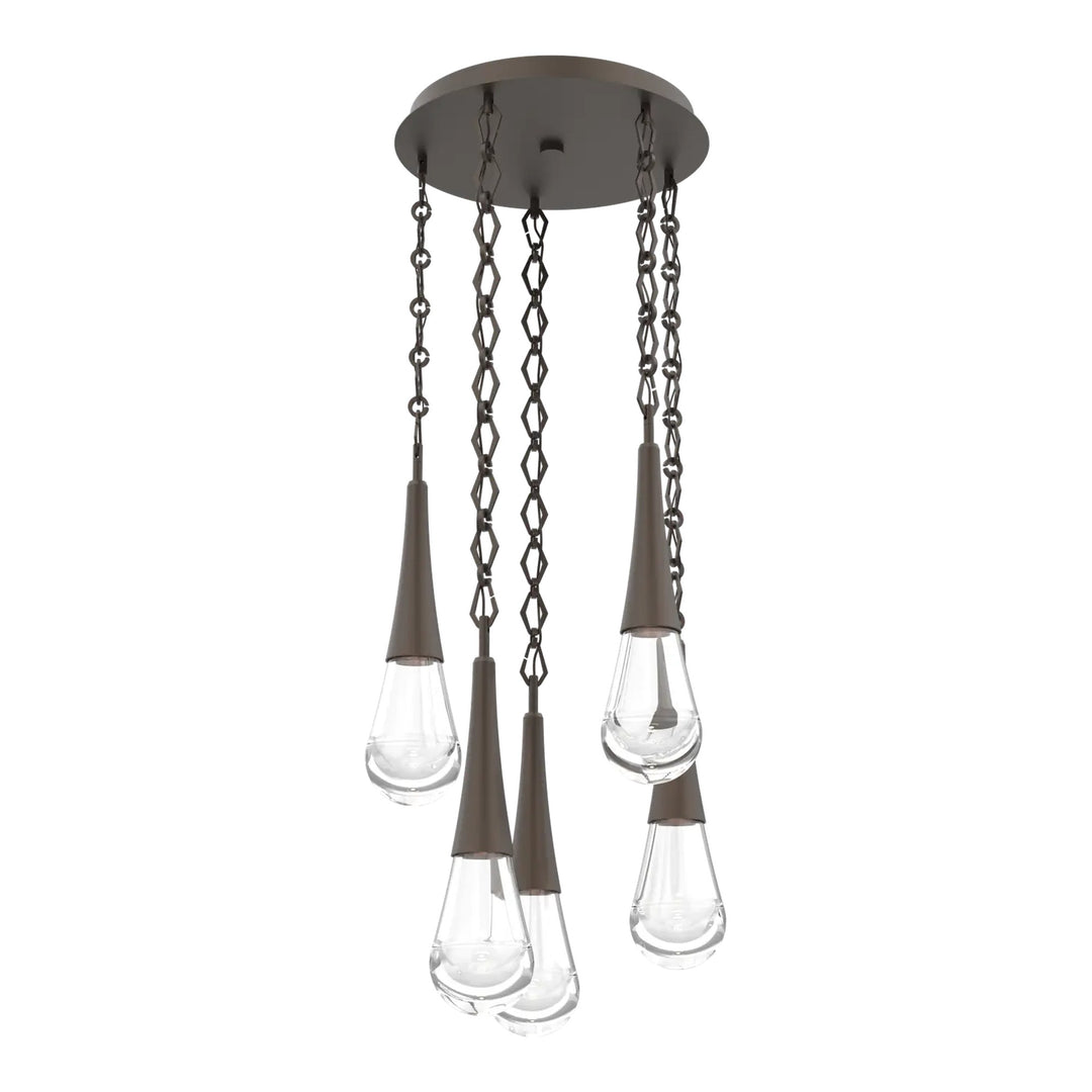 Raindrop Round Pendant Chandelier by Hammerton Studio 5 Lights in Flat Bronze with Clear glass on chain