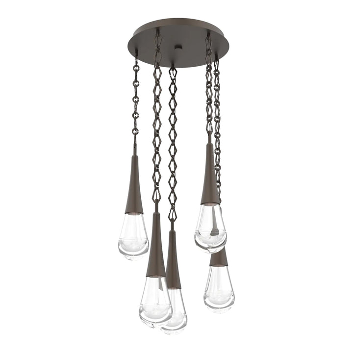 Raindrop Round Pendant Chandelier by Hammerton Studio 5 Lights in Flat Bronze with Clear glass on chain