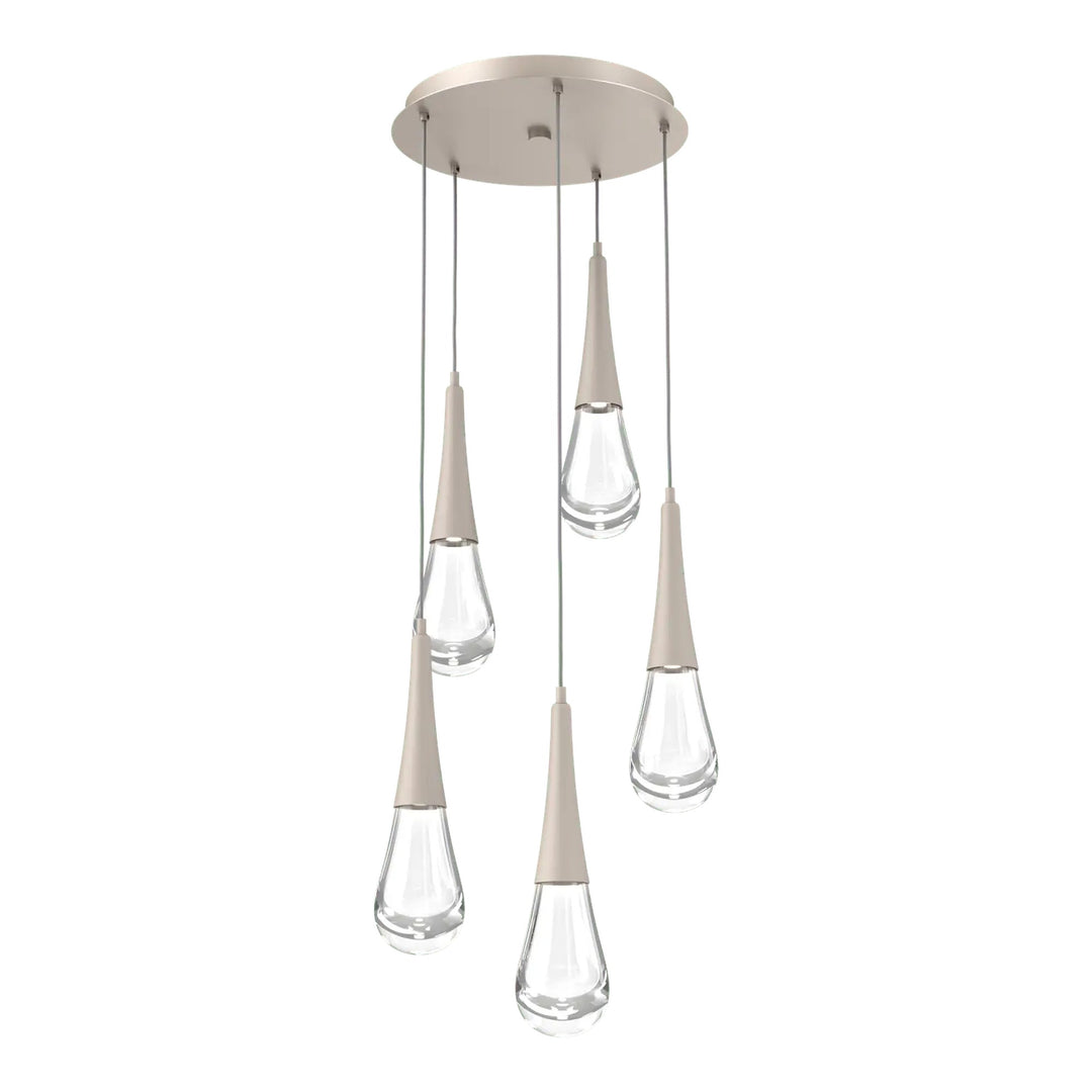 Raindrop Round Pendant Chandelier by Hammerton Studio 5 Lights in Beige Silver with Clear glass on adjustable cord