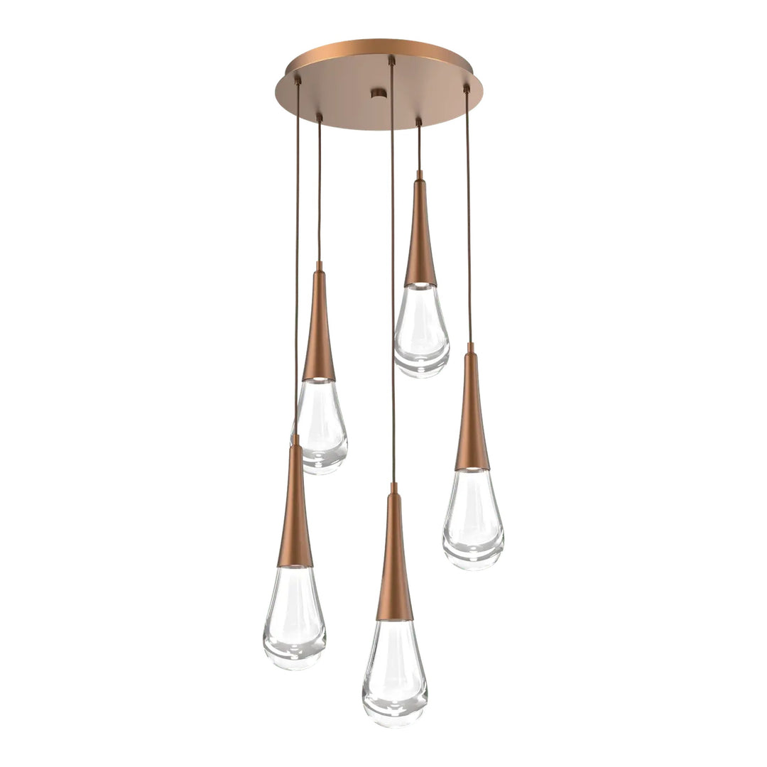 Raindrop Round Pendant Chandelier by Hammerton Studio 5 Lights in Burnished Bronze with Clear glass on adjustable cord