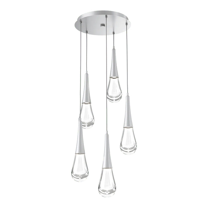 Raindrop Round Pendant Chandelier by Hammerton Studio 5 Lights in Classic Silver with Clear glass on adjustable cord