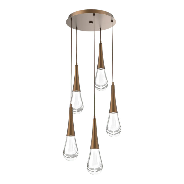 Raindrop Round Pendant Chandelier by Hammerton Studio 5 Lights in Flat Bronze with Clear glass on adjustable cord