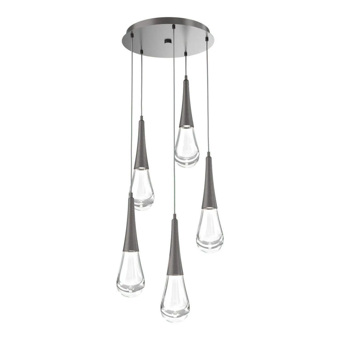 Raindrop Round Pendant Chandelier by Hammerton Studio 5 Lights in Graphite with Clear glass on adjustable cord