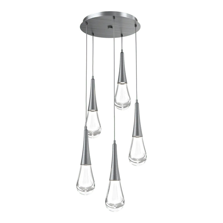 Raindrop Round Pendant Chandelier by Hammerton Studio 5 Lights in Gunmetal with Clear glass on adjustable cord