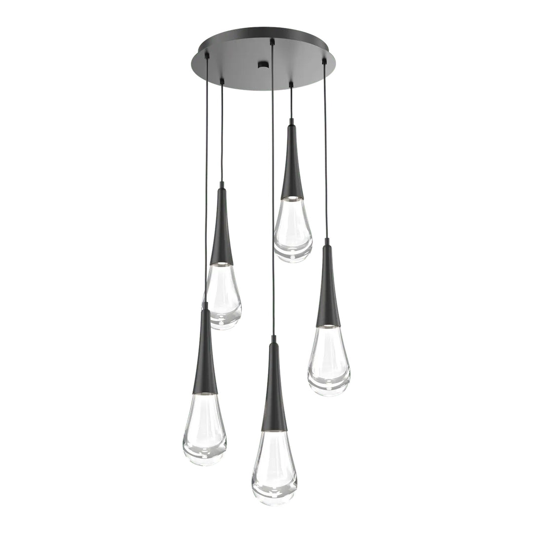 Raindrop Round Pendant Chandelier by Hammerton Studio 5 Lights in Matte Black with Clear glass on adjustable cord