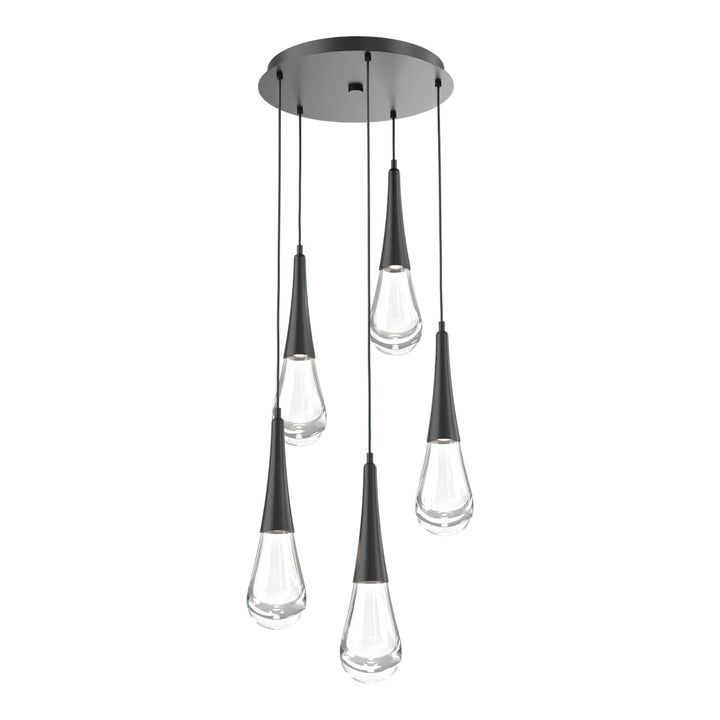 Raindrop Round Pendant Chandelier by Hammerton Studio 5 Lights in Matte Black with Clear glass on adjustable cord