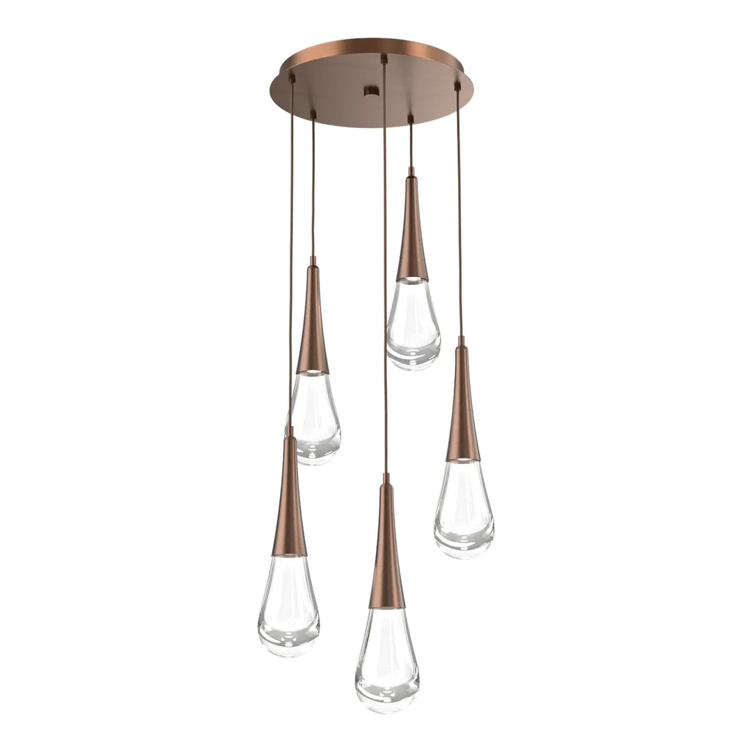 Raindrop Round Pendant Chandelier by Hammerton Studio 5 Lights in Oil-Rubbed Bronze with Clear glass on adjustable cord
