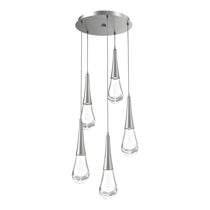 Raindrop Round Pendant Chandelier by Hammerton Studio 5 Lights in Satin Nickel with Clear glass on adjustable cord