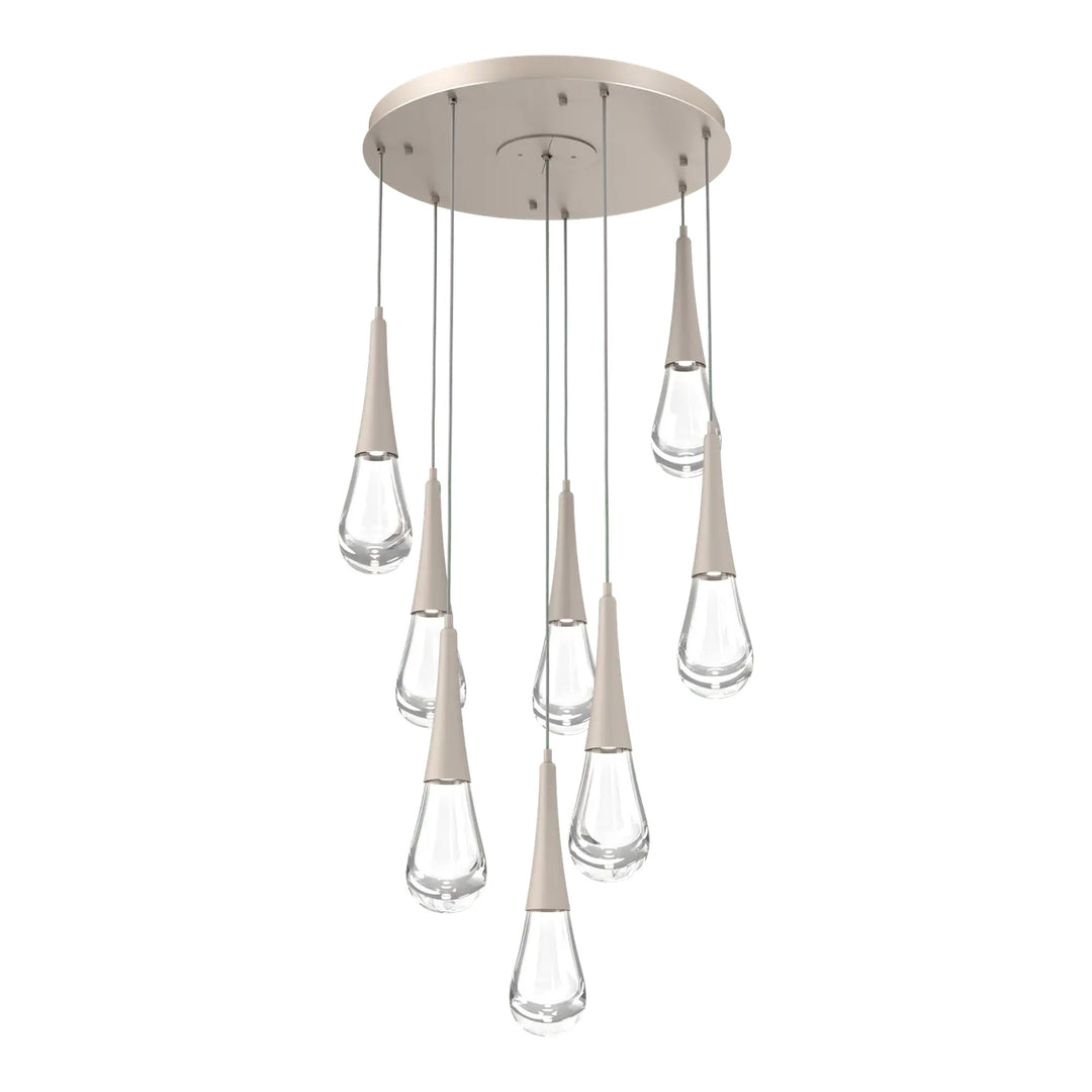 Raindrop Round Pendant Chandelier by Hammerton Studio 8 Lights in Beige Silver with Clear glass on adjustable cord