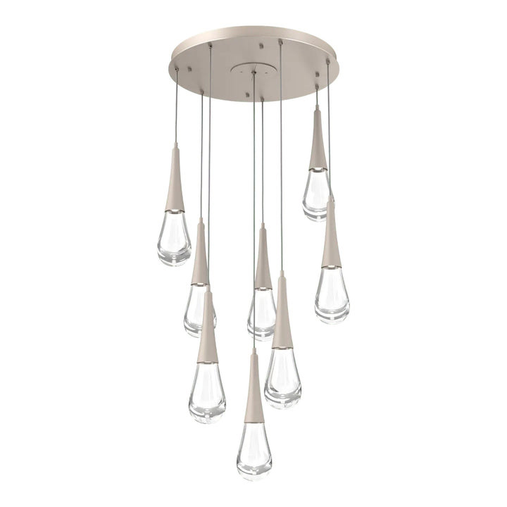 Raindrop Round Pendant Chandelier by Hammerton Studio 8 Lights in Beige Silver with Clear glass on adjustable cord