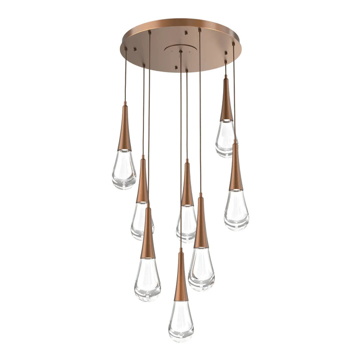 Raindrop Round Pendant Chandelier by Hammerton Studio 8 Lights in Burnished Bronze with Clear glass on adjustable cord