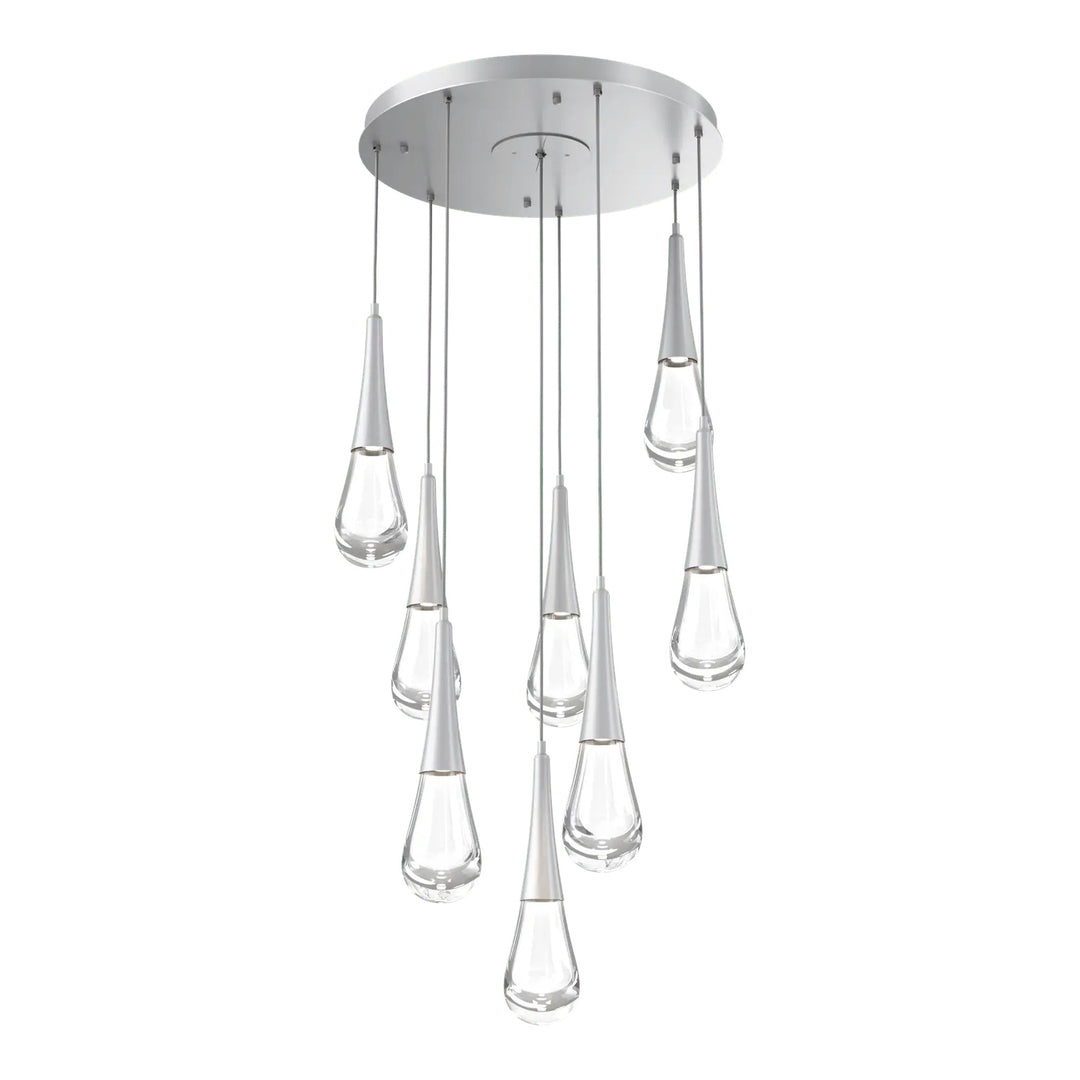 Raindrop Round Pendant Chandelier by Hammerton Studio 8 Lights in Classic Silver with Clear glass on adjustable cord