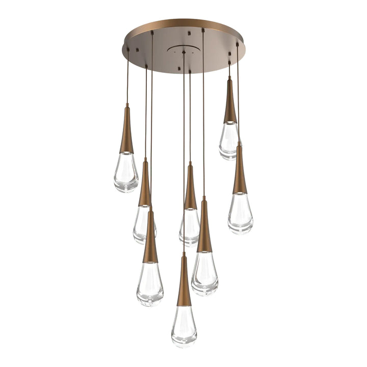 Raindrop Round Pendant Chandelier by Hammerton Studio 8 Lights in Flat Bronze with Clear glass on adjustable cord
