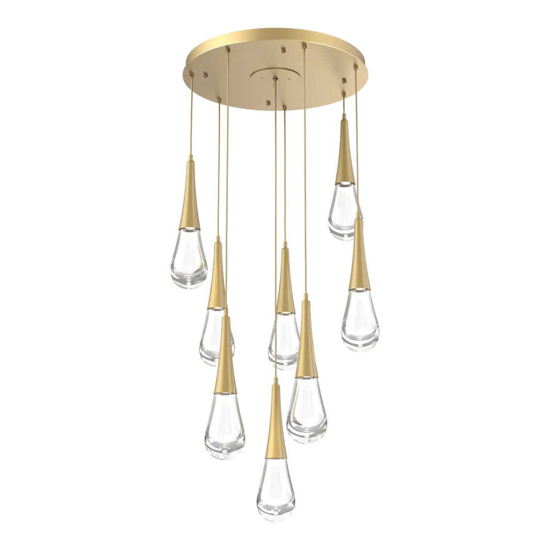 Raindrop Round Pendant Chandelier by Hammerton Studio 8 Lights in Gilded Brass with Clear glass on adjustable cord