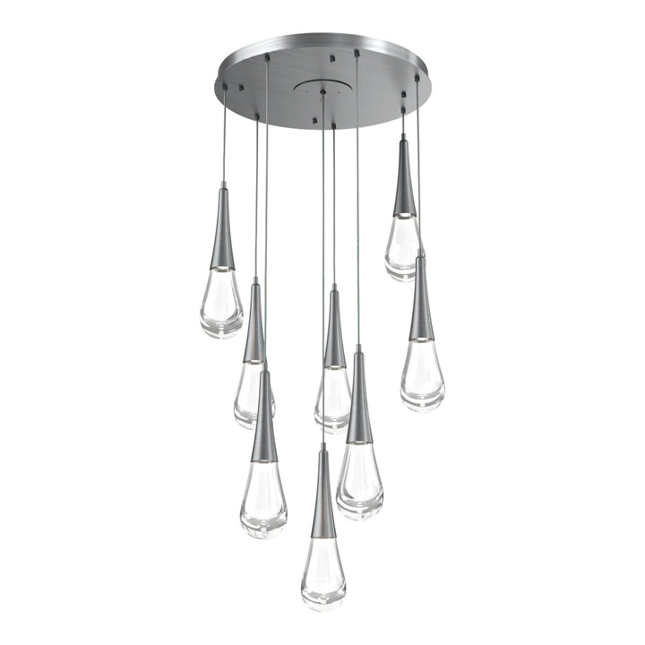 Raindrop Round Pendant Chandelier by Hammerton Studio 8 Lights in Gunmetal with Clear glass on adjustable cord