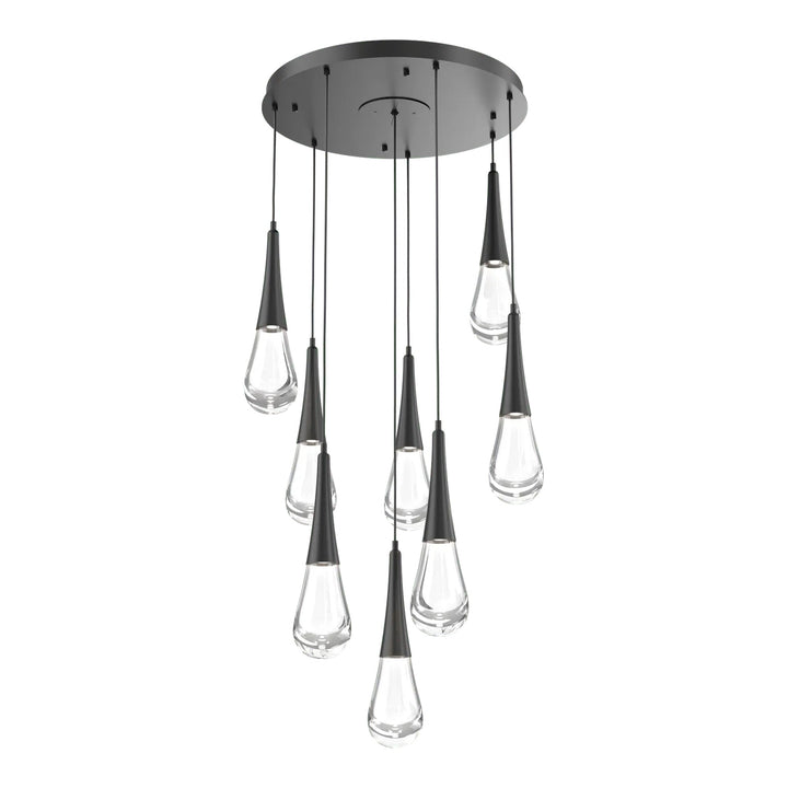 Raindrop Round Pendant Chandelier by Hammerton Studio 8 Lights in Matte Black with Clear glass on adjustable cord