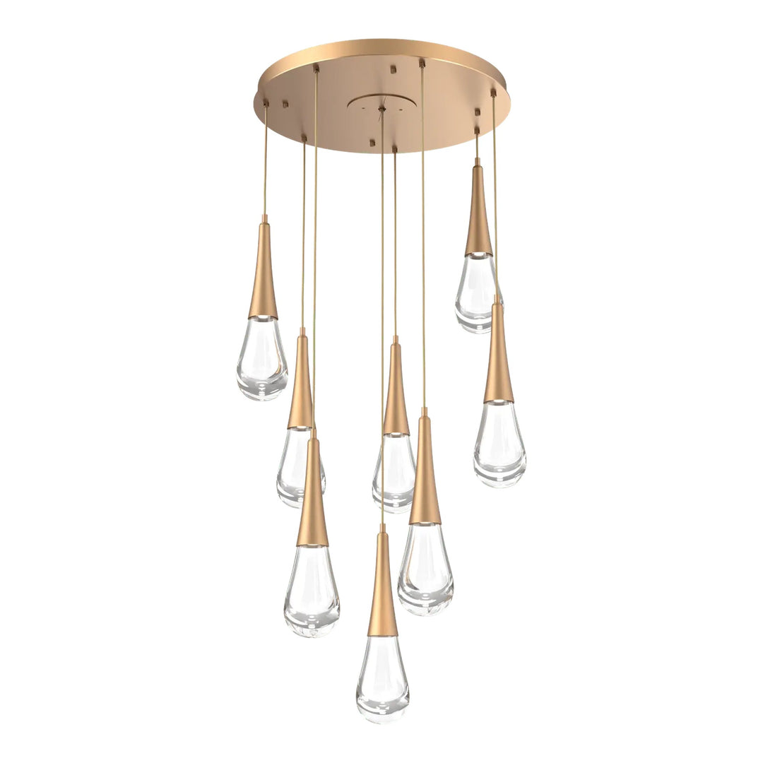 Raindrop Round Pendant Chandelier by Hammerton Studio 8 Lights in Novel Brass with Clear glass on adjustable cord