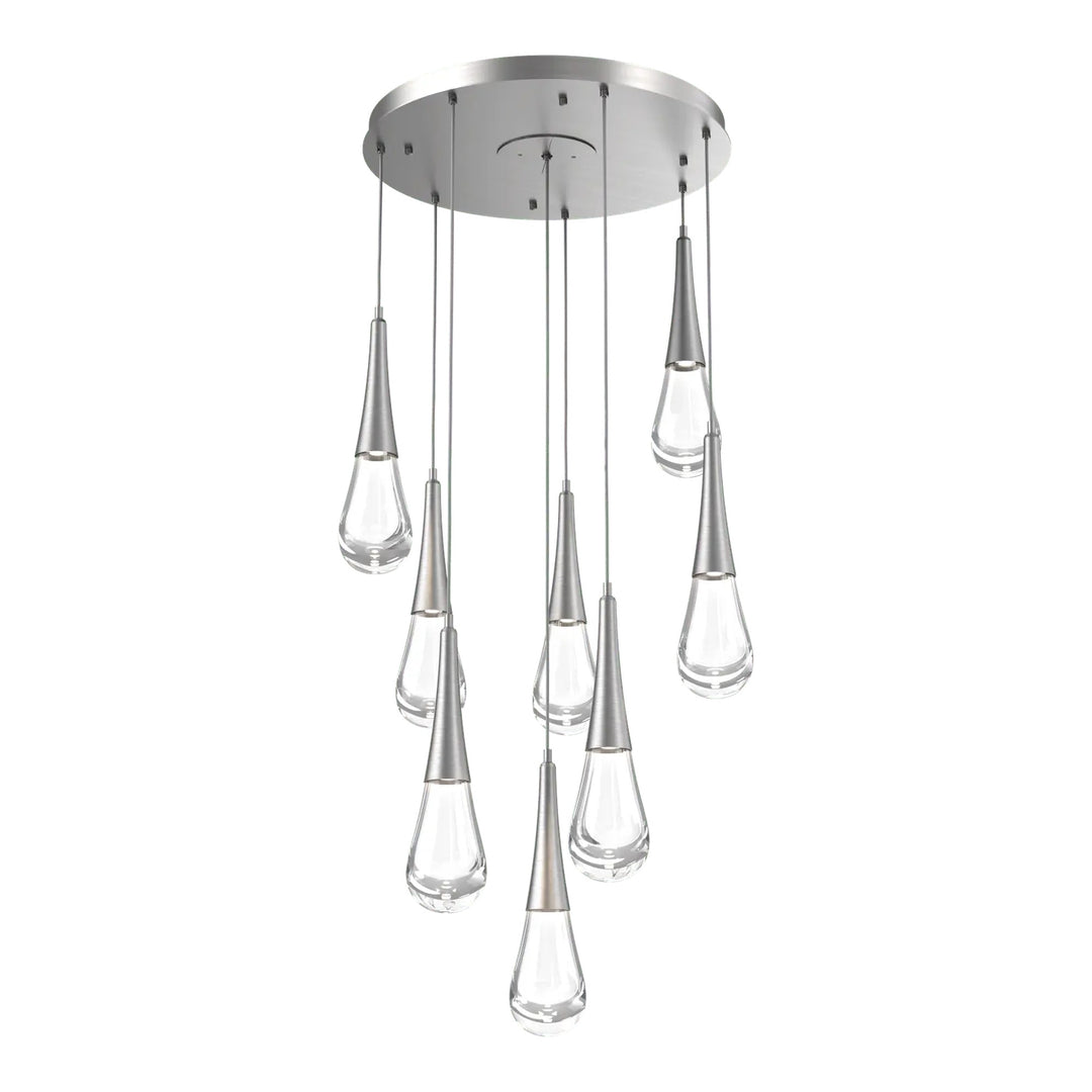 Raindrop Round Pendant Chandelier by Hammerton Studio 8 Lights in Satin Nickel with Clear glass on adjustable cord