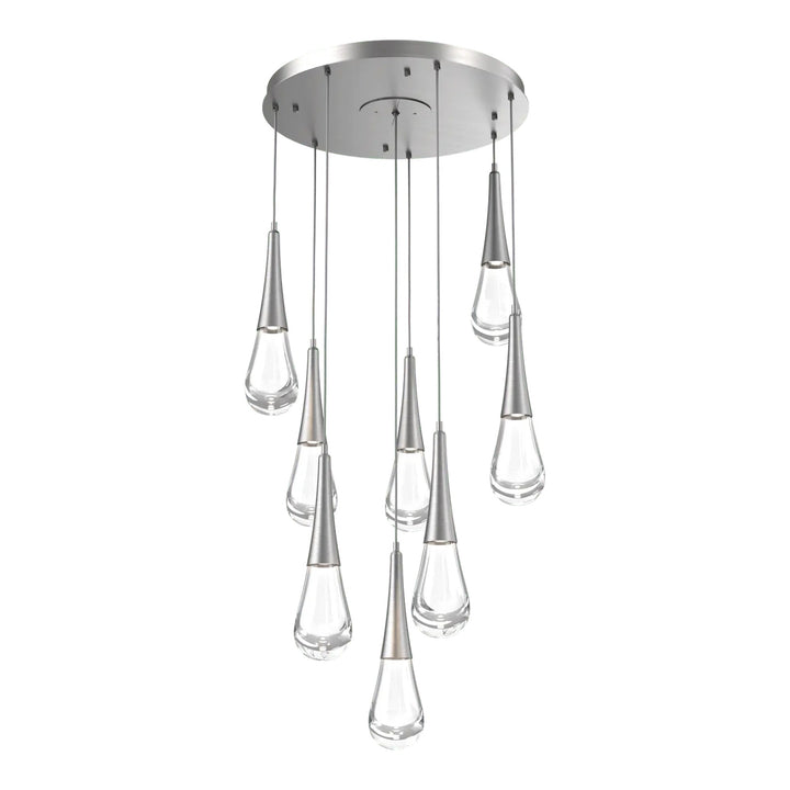 Raindrop Round Pendant Chandelier by Hammerton Studio 8 Lights in Satin Nickel with Clear glass on adjustable cord