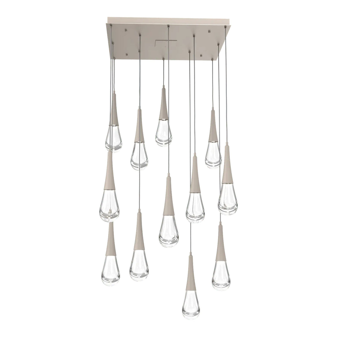 Raindrop Square Pendant Chandelier by Hammerton Studio 12 Lights in Beige Silver with Clear glass