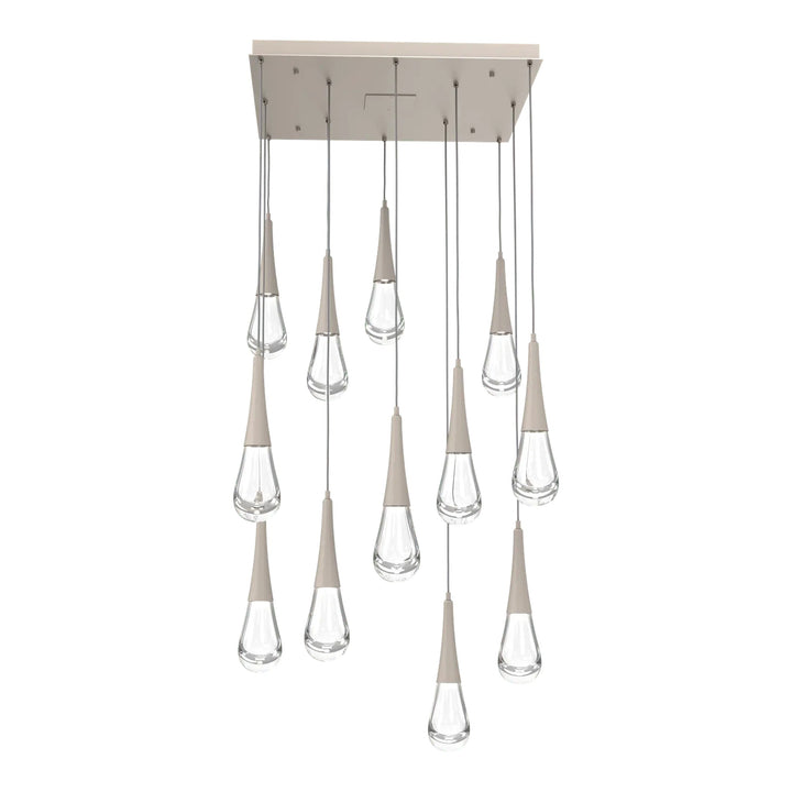 Raindrop Square Pendant Chandelier by Hammerton Studio 12 Lights in Beige Silver with Clear glass