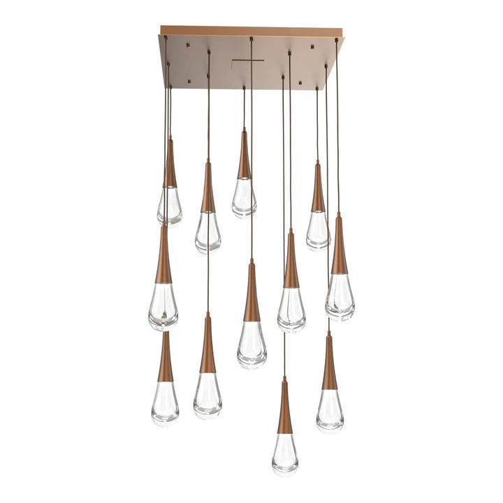 Raindrop Square Pendant Chandelier by Hammerton Studio 12 Lights in Burnished Bronze with Clear glass