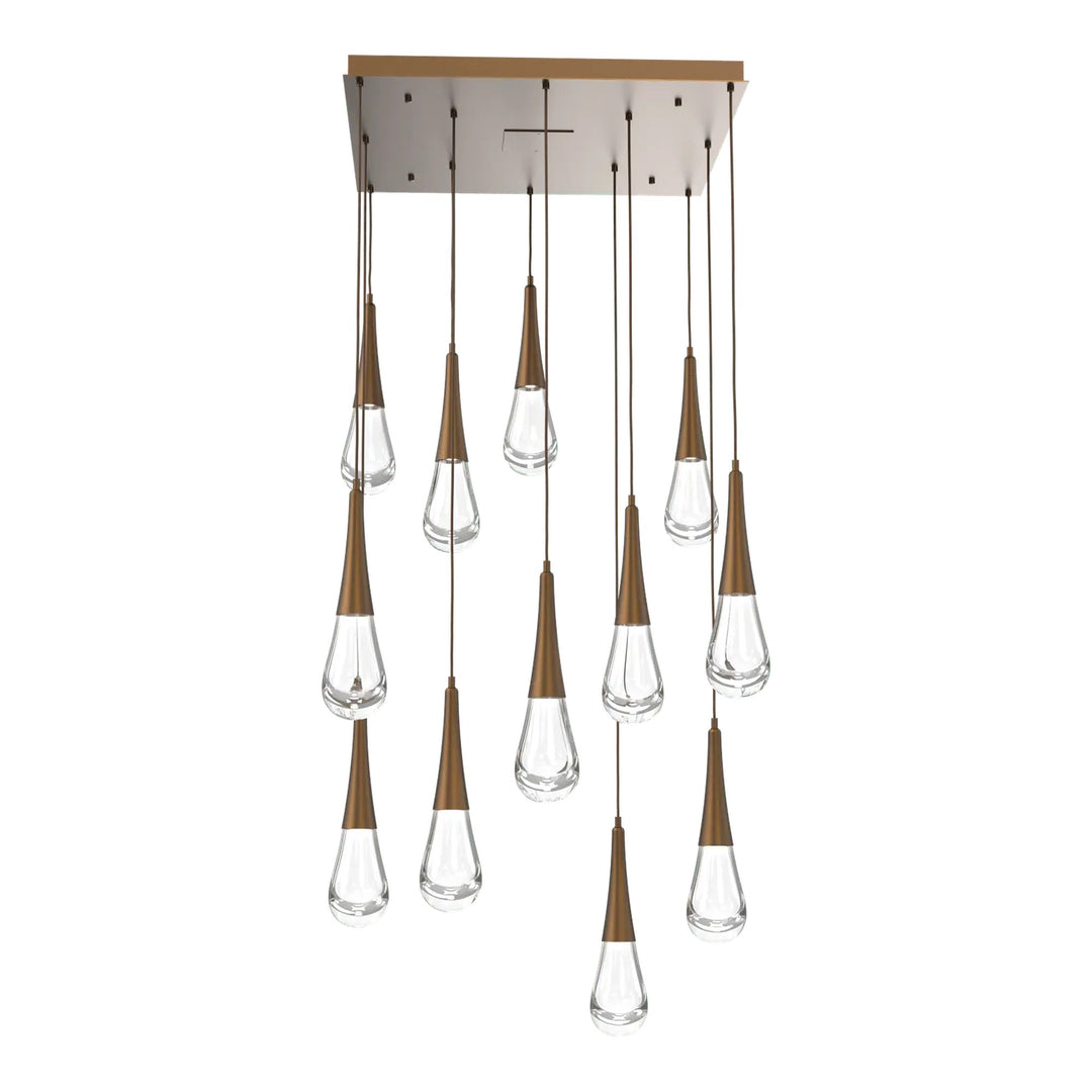 Raindrop Square Pendant Chandelier by Hammerton Studio 12 Lights in Flat Bronze with Clear glass