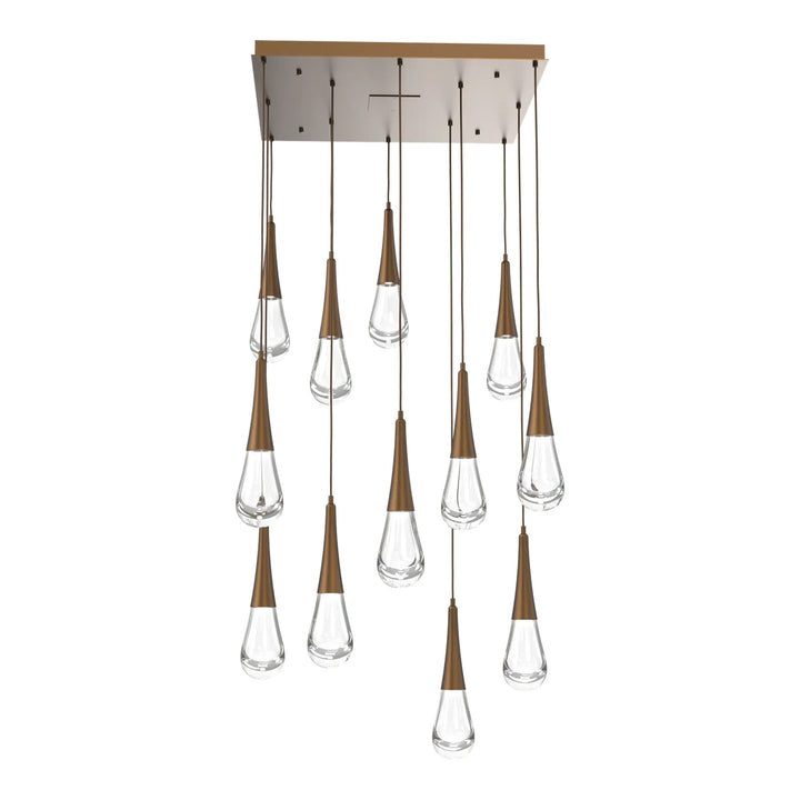 Raindrop Square Pendant Chandelier by Hammerton Studio 12 Lights in Flat Bronze with Clear glass