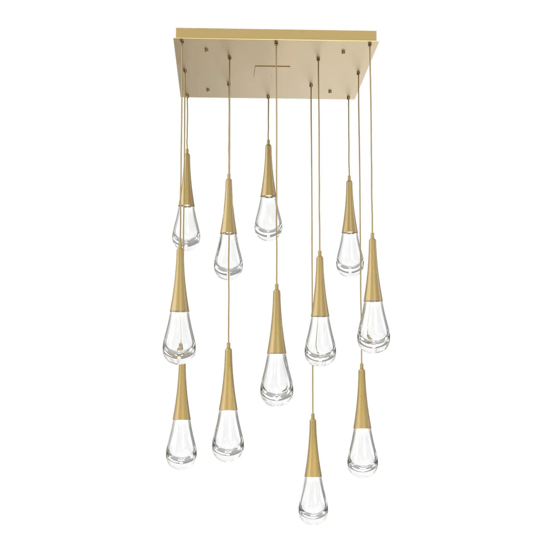 Raindrop Square Pendant Chandelier by Hammerton Studio 12 Lights in Gilded Brass with Clear glass