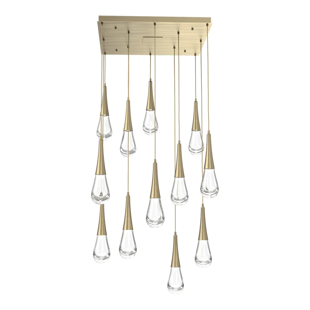 Raindrop Square Pendant Chandelier by Hammerton Studio 12 Lights in Heritage Brass with Clear glass