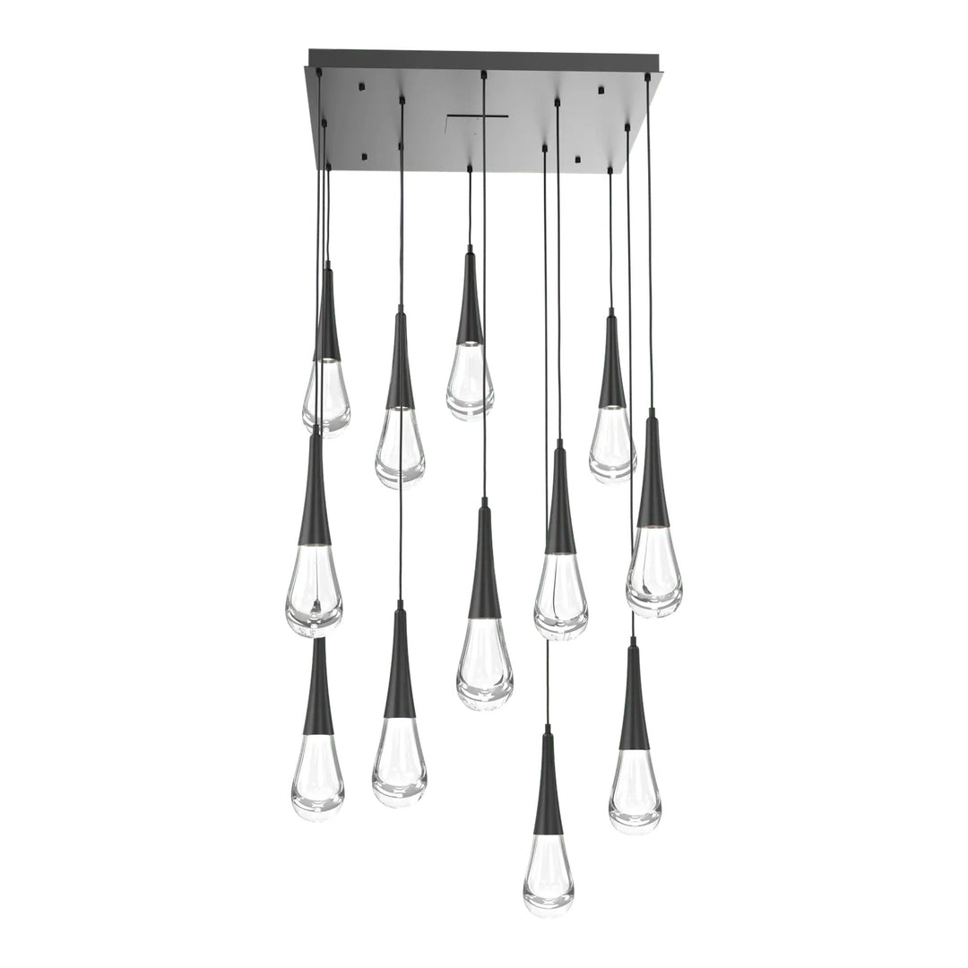 Raindrop Square Pendant Chandelier by Hammerton Studio 12 Lights in Matte Black with Clear glass