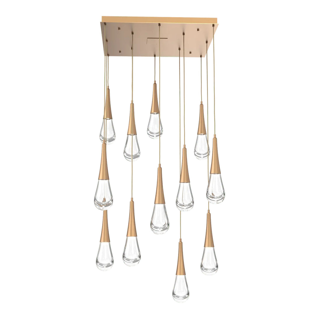 Raindrop Square Pendant Chandelier by Hammerton Studio 12 Lights in Novel Brass with Clear glass