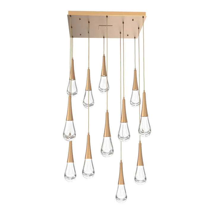 Raindrop Square Pendant Chandelier by Hammerton Studio 12 Lights in Novel Brass with Clear glass