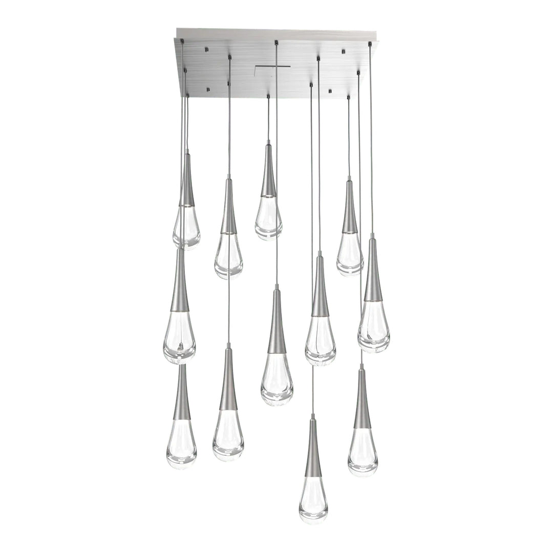 Raindrop Square Pendant Chandelier by Hammerton Studio 12 Lights in Satin Nickel with Clear glass