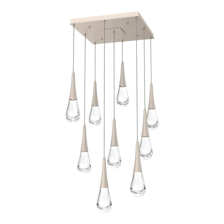 Raindrop Square Pendant Chandelier by Hammerton Studio 9 Lights in Beige Silver with Clear glass