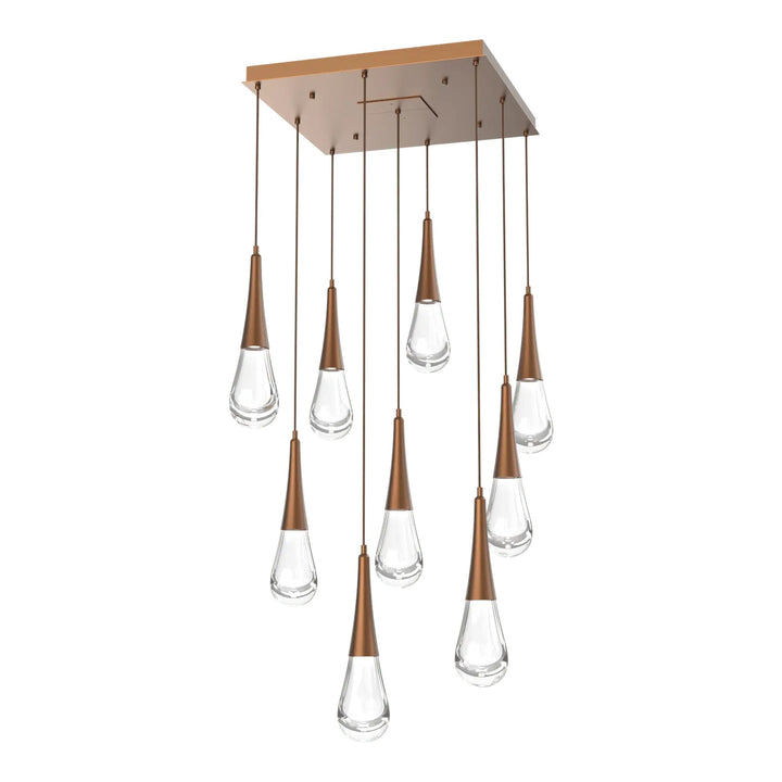 Raindrop Square Pendant Chandelier by Hammerton Studio 9 Lights in Burnished Bronze with Clear glass