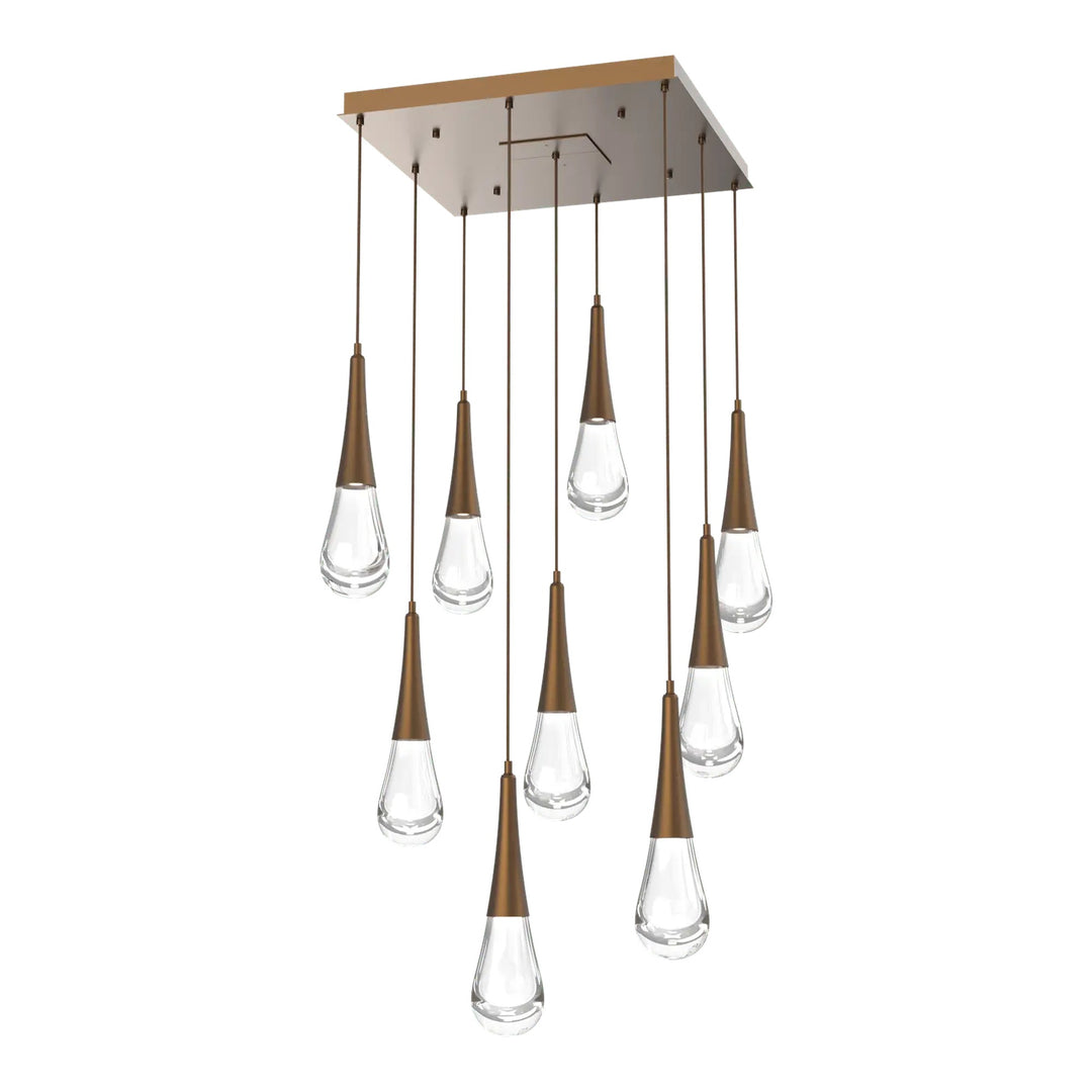 Raindrop Square Pendant Chandelier by Hammerton Studio 9 Lights in Flat Bronze with Clear glass
