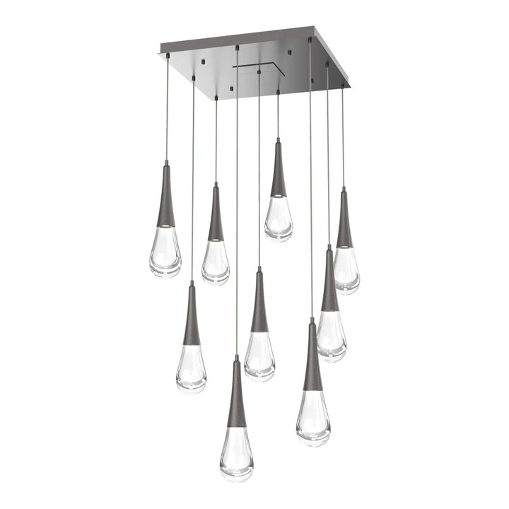 Raindrop Square Pendant Chandelier by Hammerton Studio 9 Lights in Graphite with Clear glass