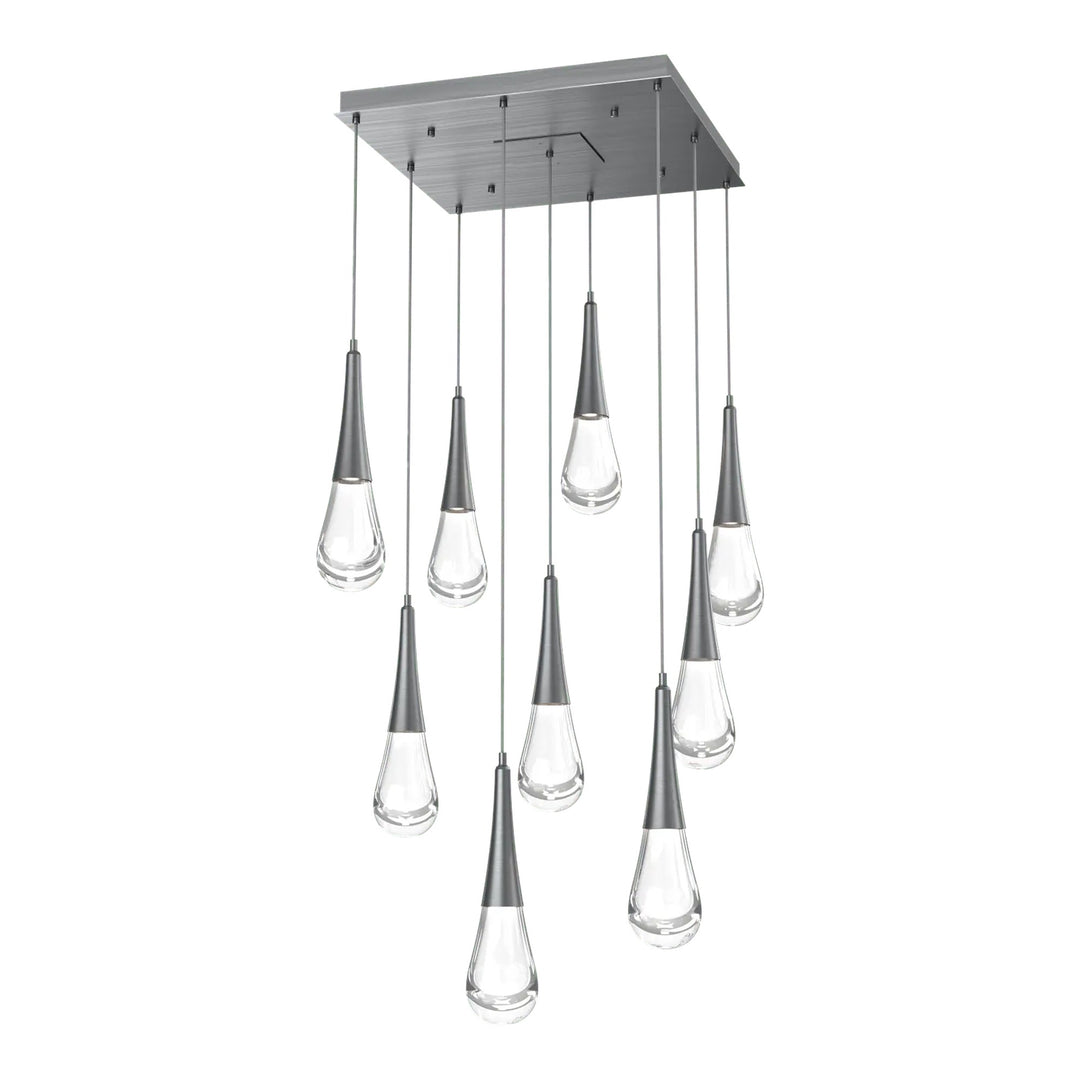 Raindrop Square Pendant Chandelier by Hammerton Studio 9 Lights in Gunmetal with Clear glass