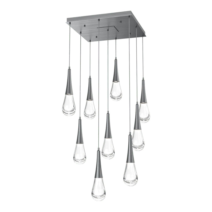 Raindrop Square Pendant Chandelier by Hammerton Studio 9 Lights in Gunmetal with Clear glass