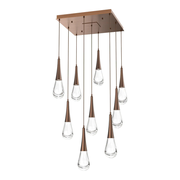 Raindrop Square Pendant Chandelier by Hammerton Studio 9 Lights in Oil-Rubbed Bronze with Clear glass