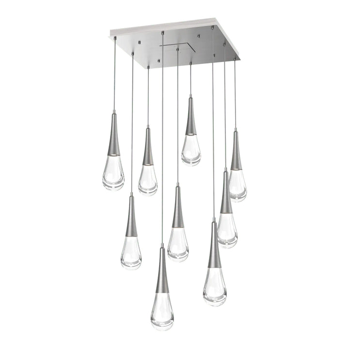 Raindrop Square Pendant Chandelier by Hammerton Studio 9 Lights in Satin Nickel with Clear glass