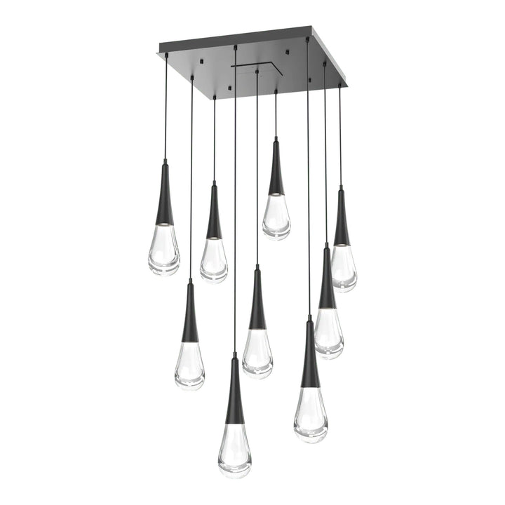 Raindrop Square Pendant Chandelier by Hammerton Studio 9 Lights in Matte Black with Clear glass