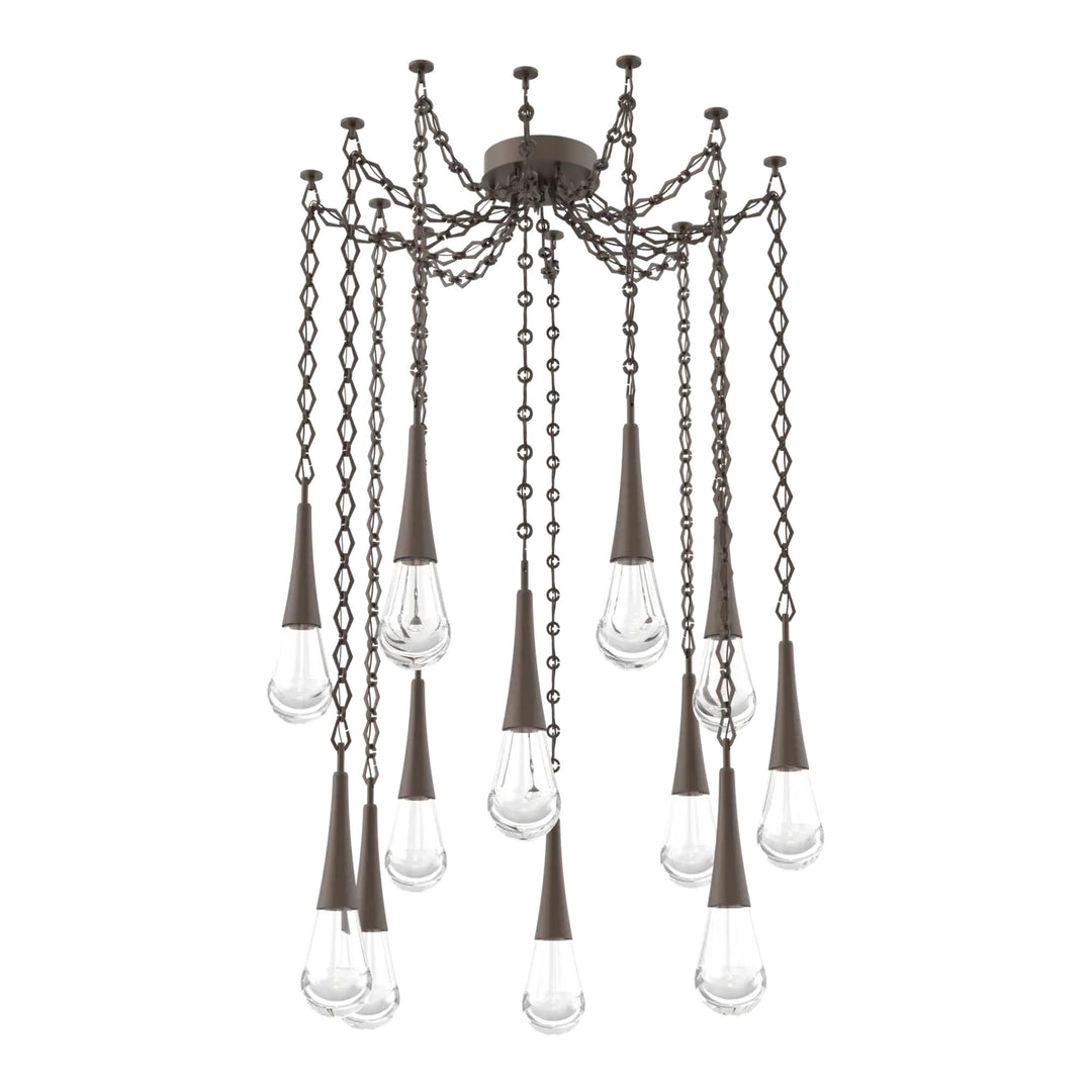 Raindrop Swag Chandelier by Hammerton Studio 12 Lights in Flat Bronze with Clear glass on chain