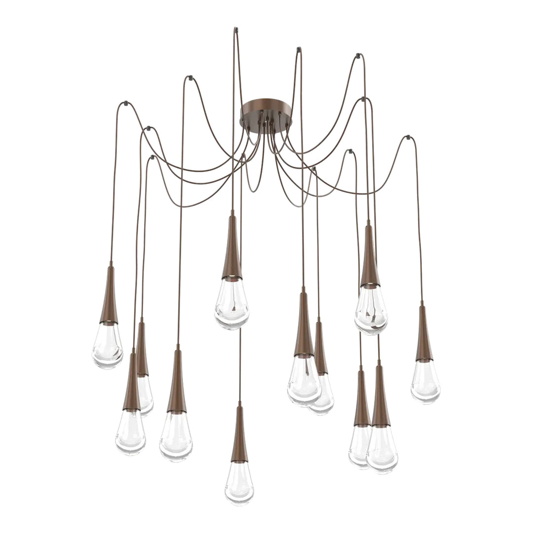 Raindrop Swag Chandelier by Hammerton Studio 12 Lights in Burnished Bronze with Clear glass on adjustable cord