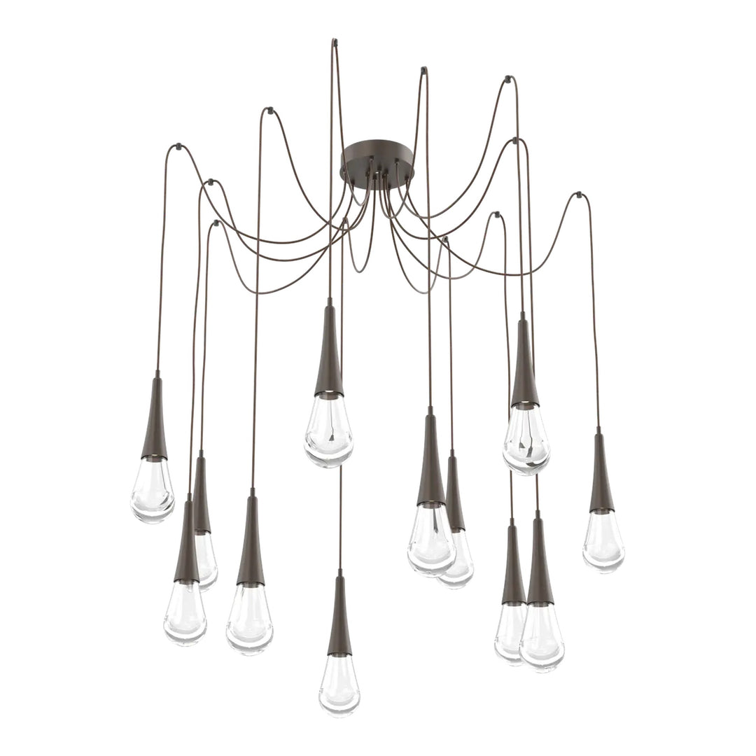 Raindrop Swag Chandelier by Hammerton Studio 12 Lights in Flat Bronze with Clear glass on adjustable cord